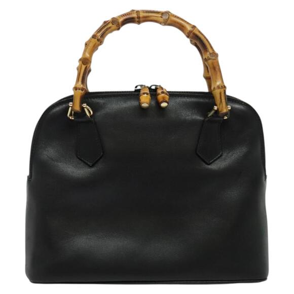 GUCCI Bamboo Hand Bag Leather Black Gold 000 2865 000 2865 - Picture 2 of 12